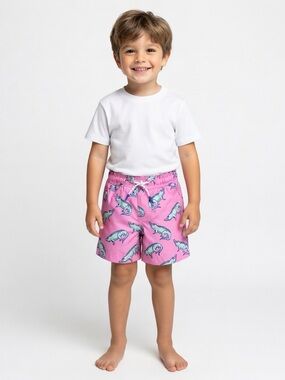 Boys’ Pink Alligator Print Swim Trunks